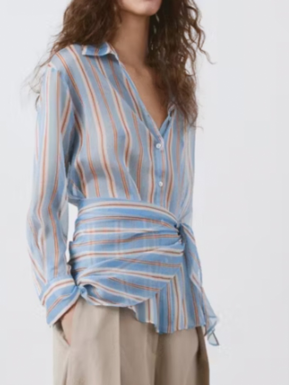 Mango sheer striped shirt with scarf
